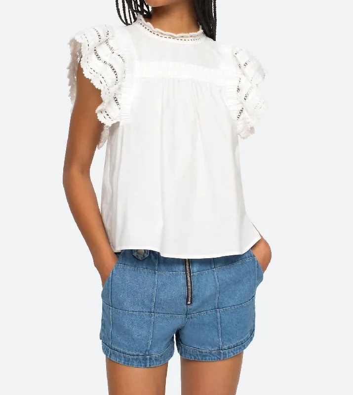 Rylee Crochet Flutter Sleeve Top In White Big Savings On Rustic Countryside Styles