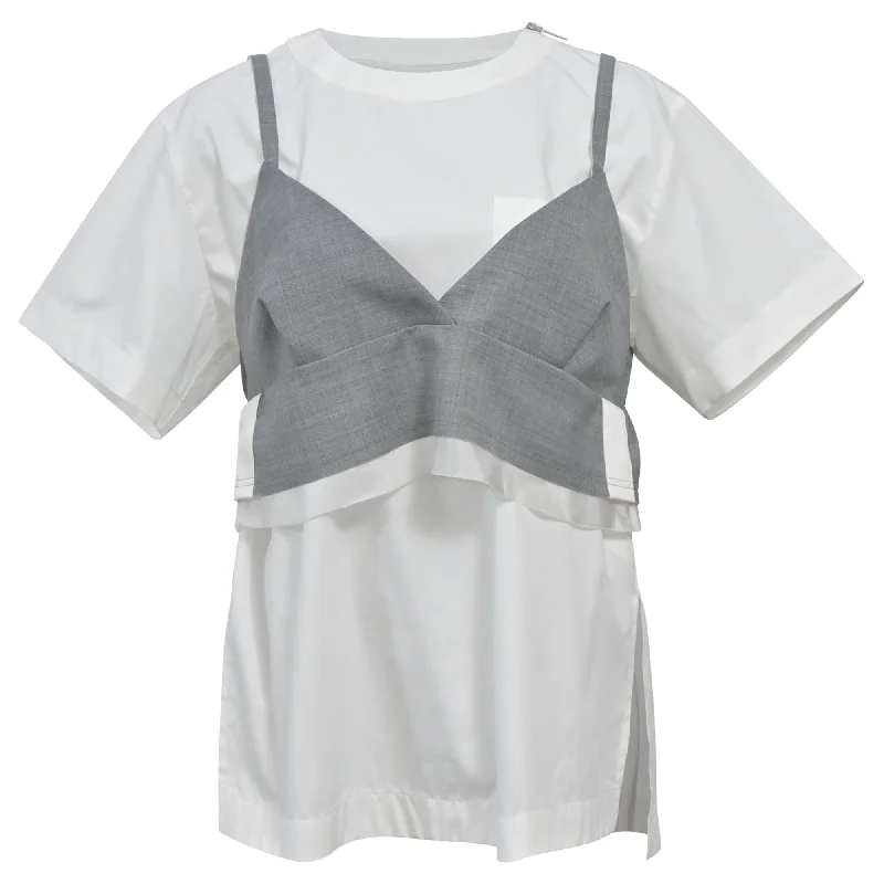 Sacai Bustier Layered T-Shirt in White and Grey Polyester Crazy Price Slashing