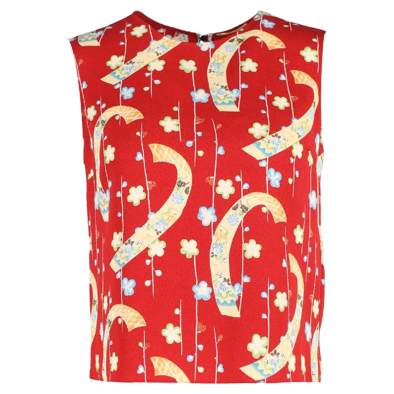 Saint Laurent Floral Sleeveless Top in Red Polyester Absurdly Cheap Sale