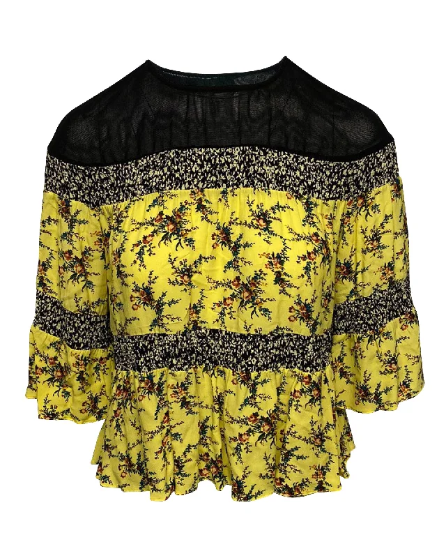 Sandro Ruched Blouse in Yellow Viscose Chic Urban Fashion Look