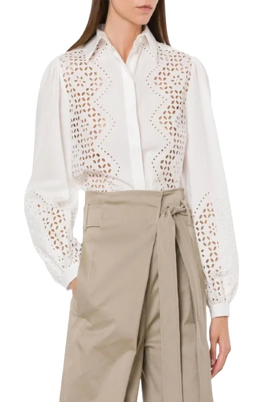 Sangallo Embroidery Button Down Shirt In White Seasonal Picks