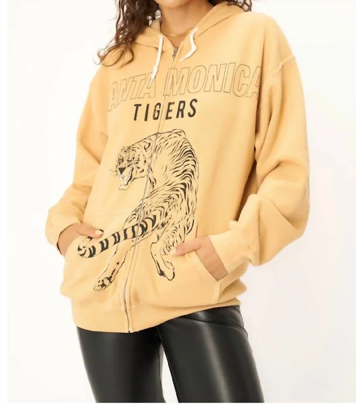 Santa Monica Tigers Zip Hoodie In Dw Honey Mustard Trendy Street Style Attire