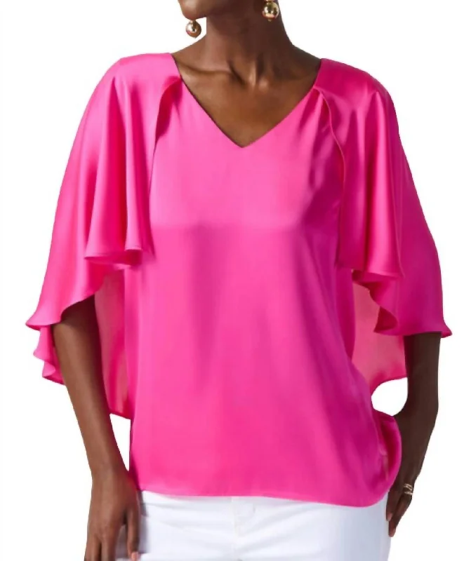 Satin Cape Top In Pink Limited Time Deal