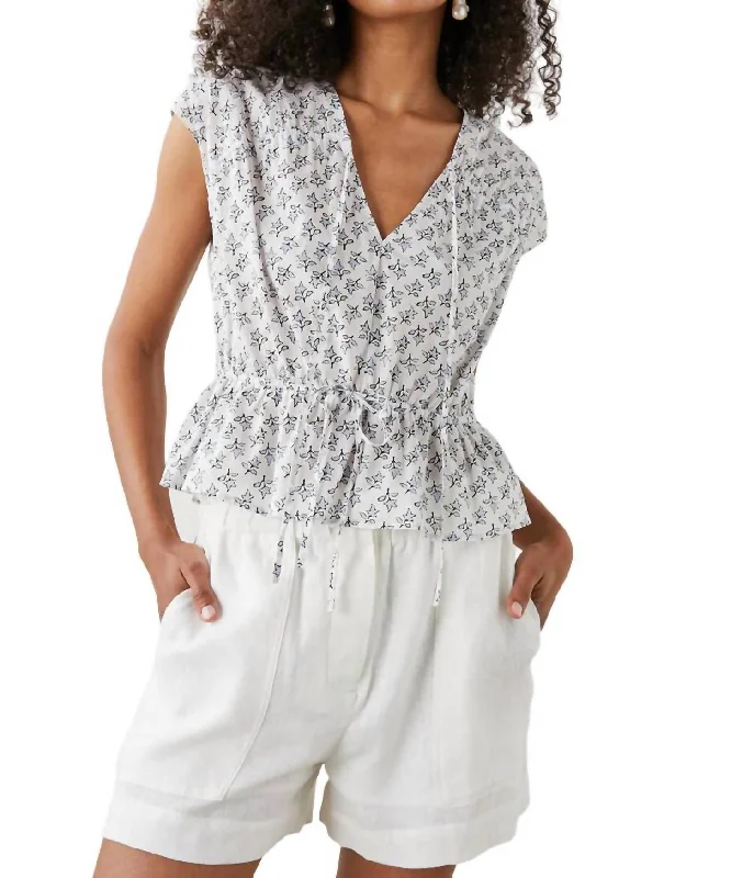 Savi Peplum Top In White Blue Ivy Feminine Grace