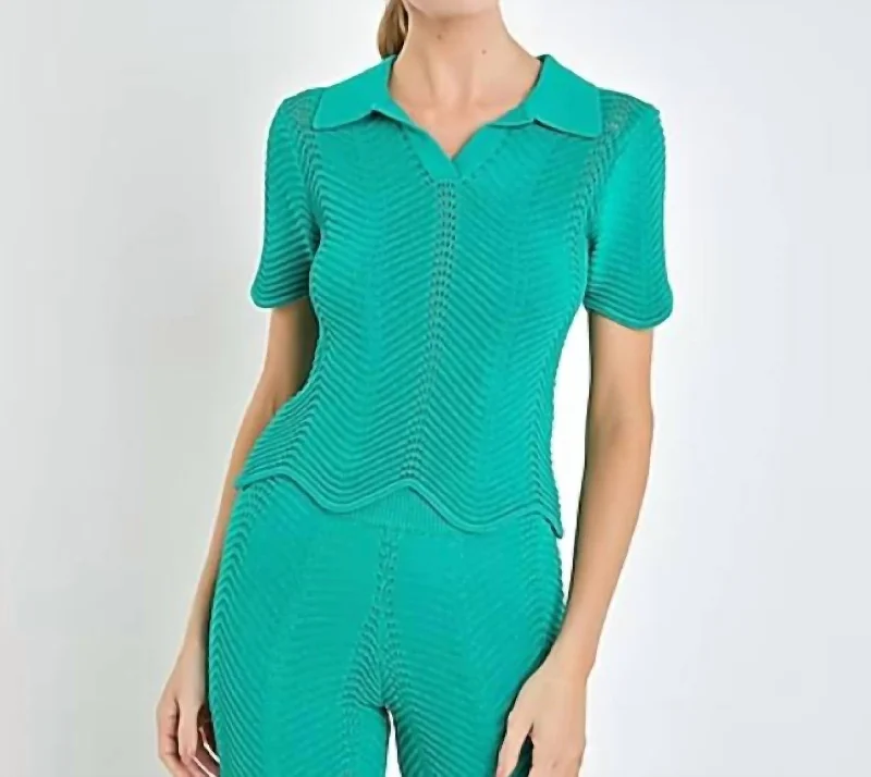 Scallop Detail Crochet Knit Top In Green High End Designer Brands Discount