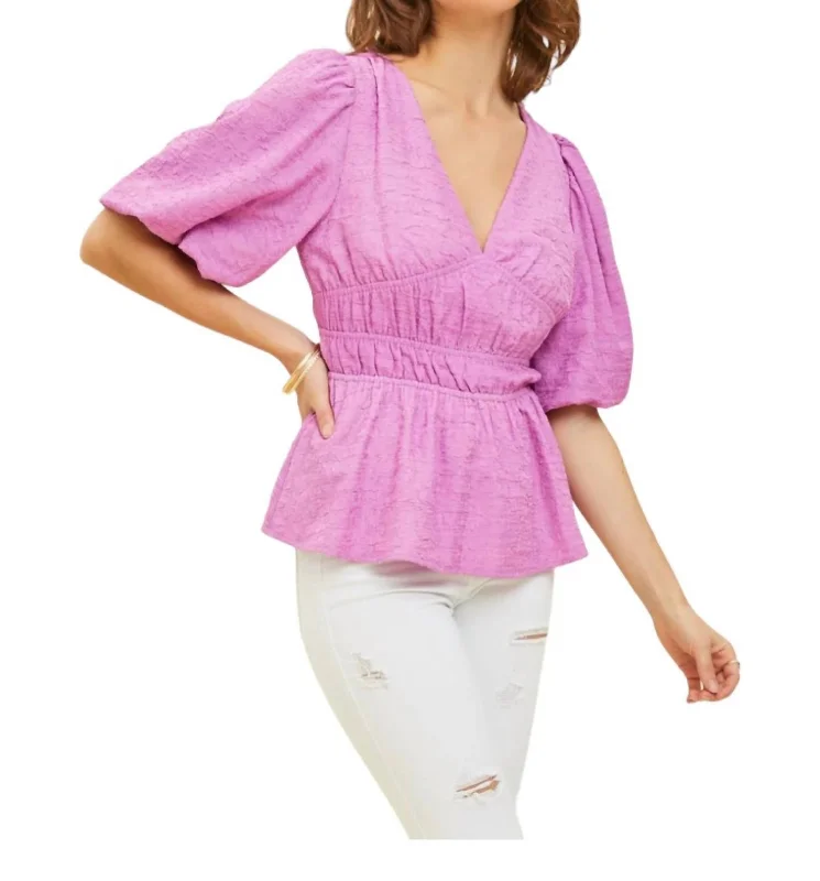 Scarlette Puff Sleeve Blouse In Lavender Discover Promotions