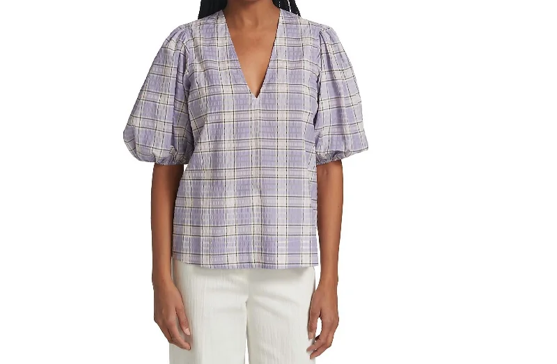 Seersucker Check Top In Violet Spring Fling Sale