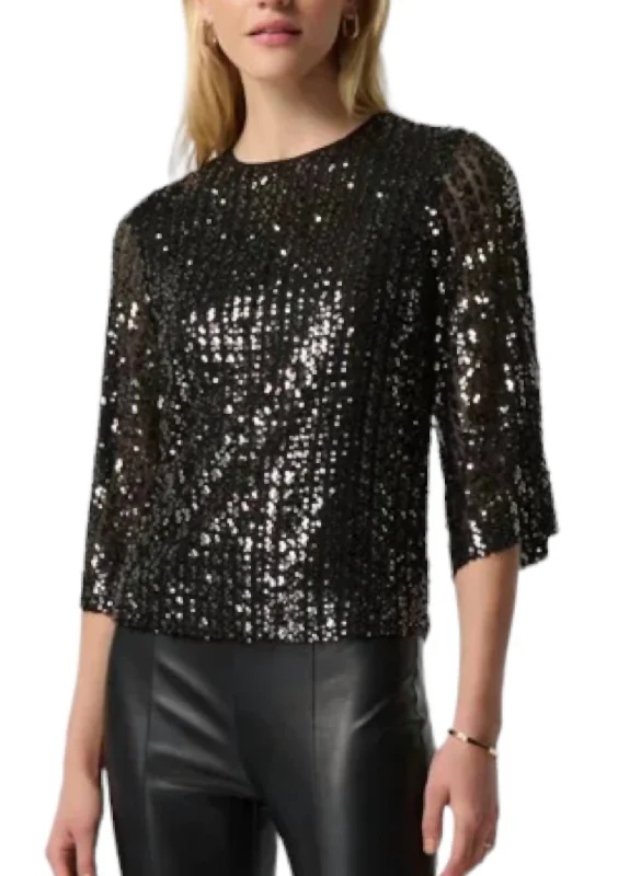 Sequin Boxy Top In Black Discount Extravaganza