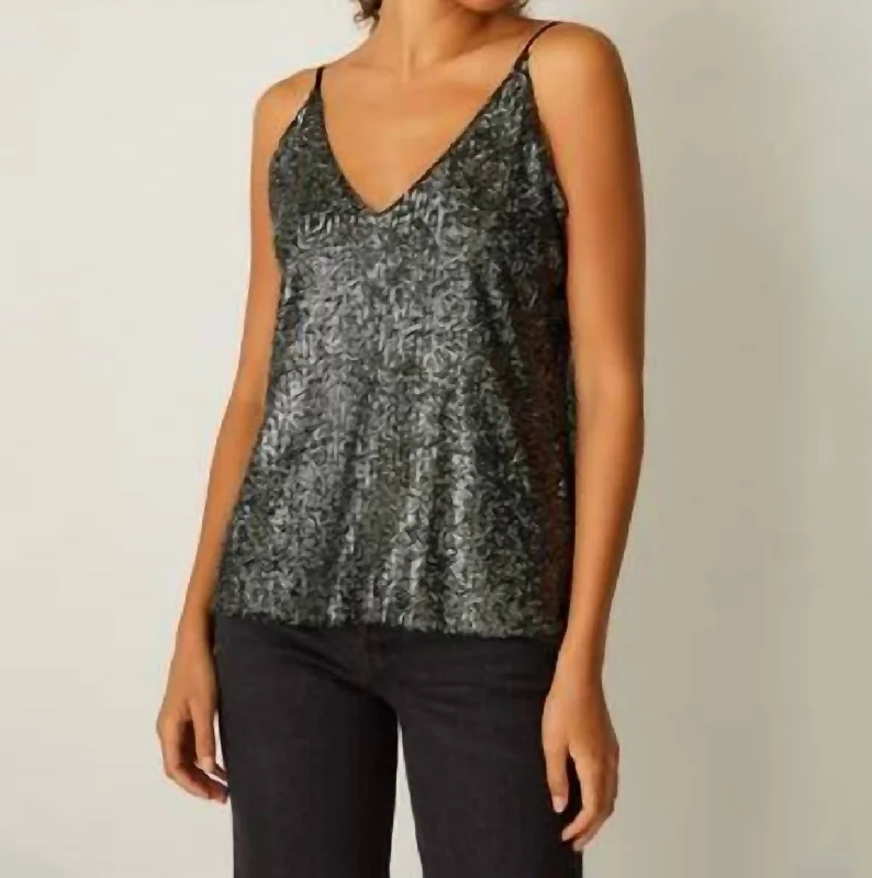 Sequin Cami Top In Navy Holiday Glam