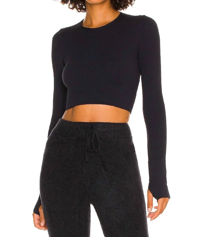 Serene Twist Back Long Sleeve Top In Black Seasonal Trend