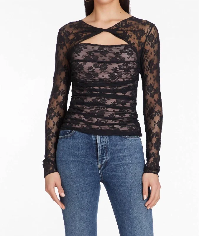 Shadia Top In Black/tan Bold Patterns