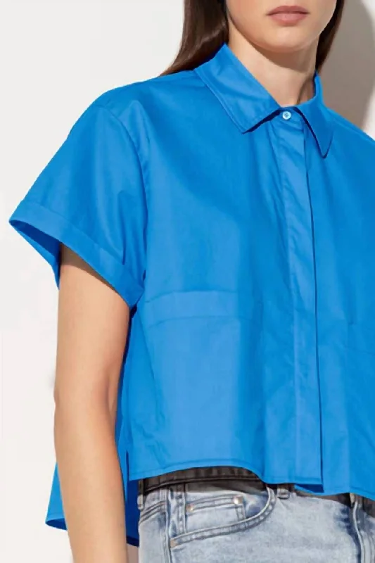 Shirt Blouse With Pockets In Azure Trendy Street Style Attire