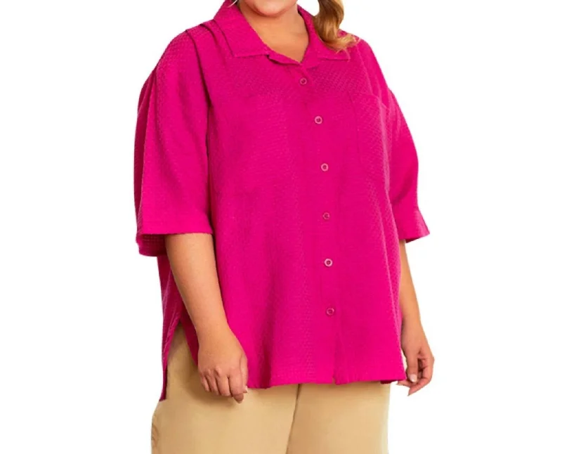 Short Sleeve Ameli Basketweave Shirt - Plus In Zinnia Chic & Cozy Collection