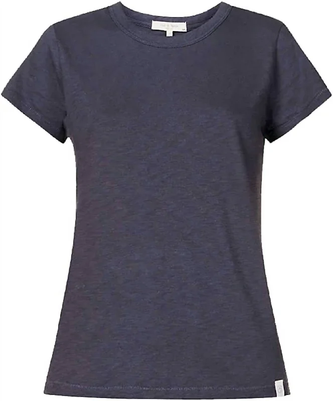 Short Sleeve Cotton Slub Tee In Salute Blue Parisian Effortless Chic Style