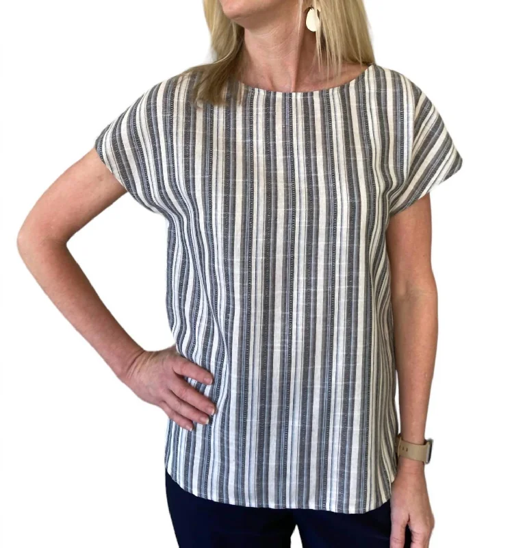 Short Sleeve Tee In Navy Stripe Trendy Women's Wear Collection