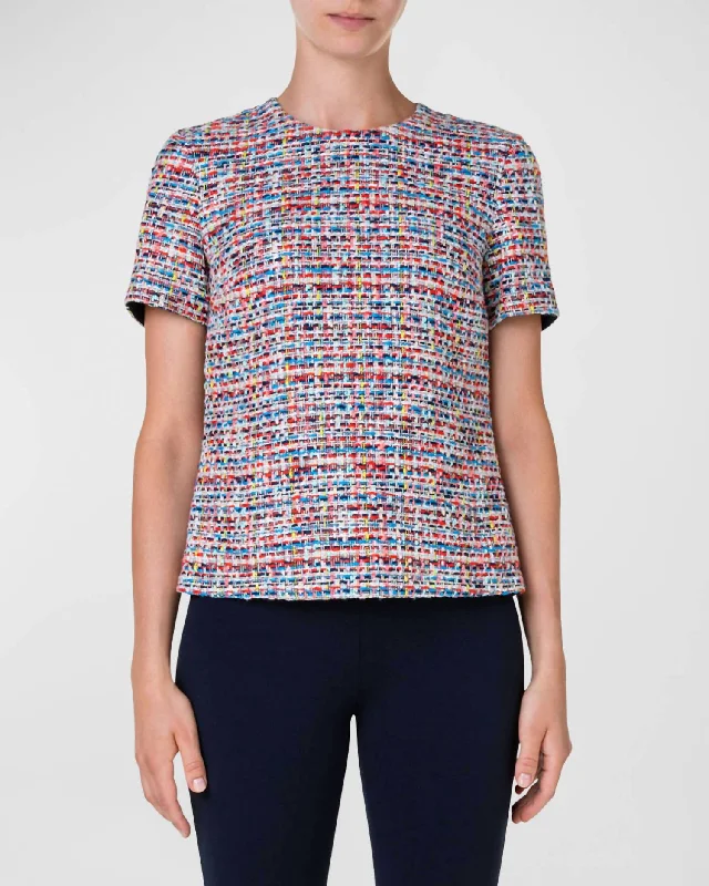 Short Sleeve Tweed Top In Multi Vibrant Femme Fashion