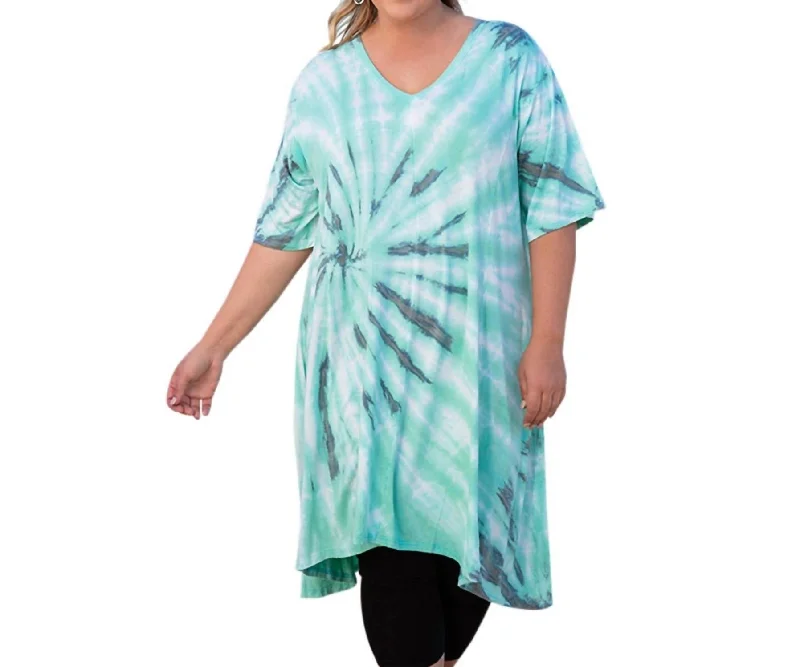 Short Sleeve V-Neck Cara Tunic - Plus In Seafoam Classic Women's Fashion