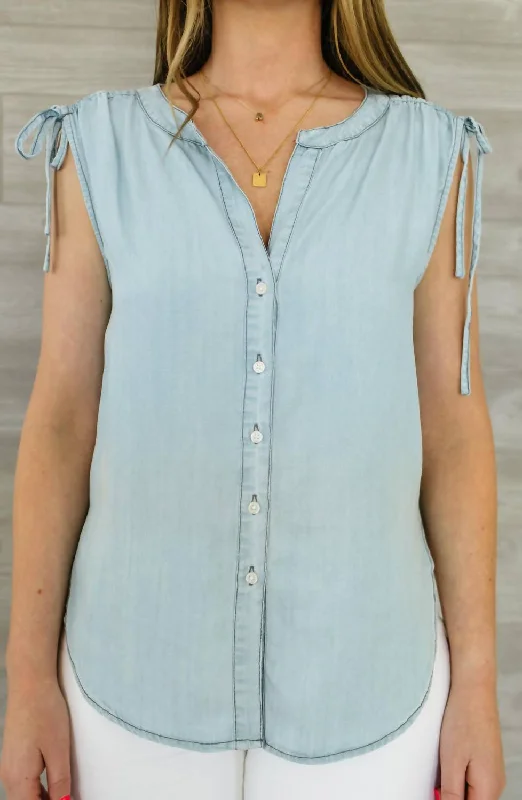 Short Stop Top In Chambray Rustic Countryside Charm Look