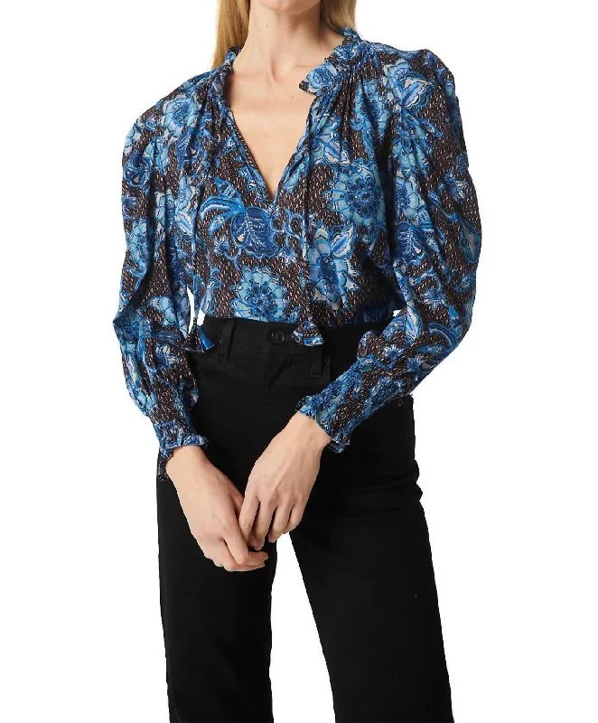 Siena Top In Blue Sunflower Fashion Forward Femininity