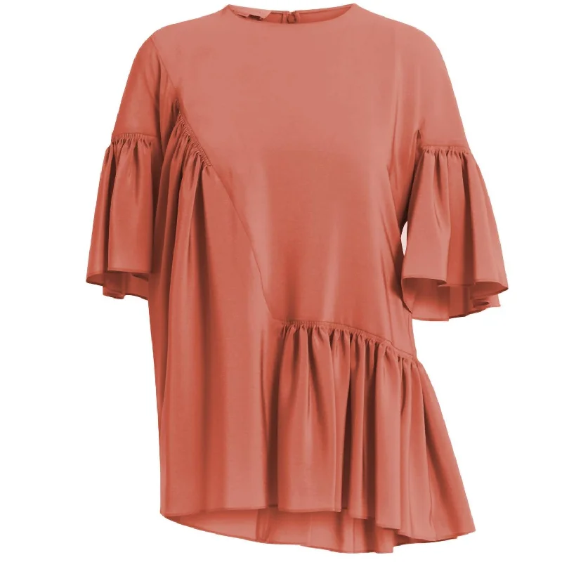 Silk Peplum Blouse In Coral Daily Deals