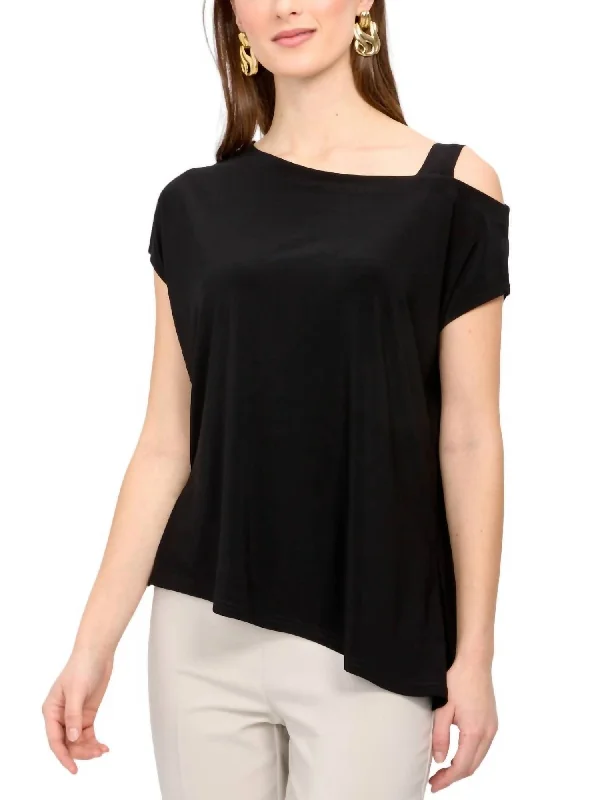 Silky Knit Asymmetrical Top In Black Trend Alert