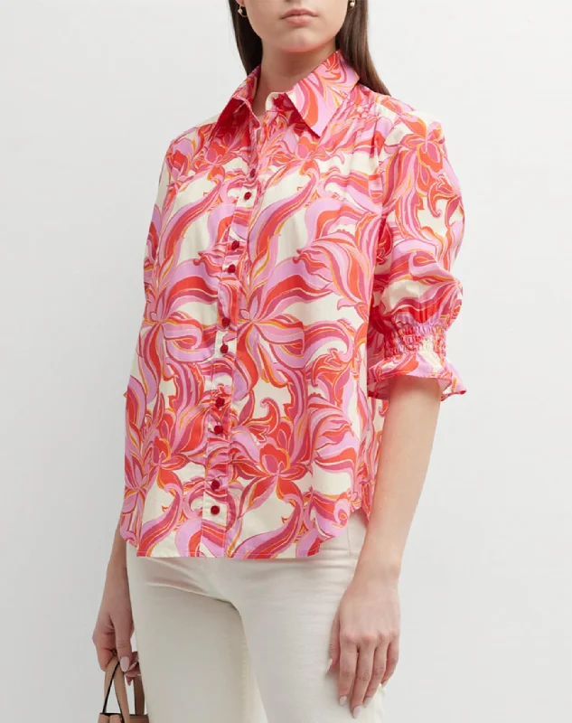 Sirena Button-Down Shirt In Pinwheel Abstract Print Forward Trendsetter