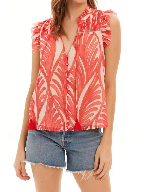 Skyler Top In Coral Pink Print Flowy Fabric