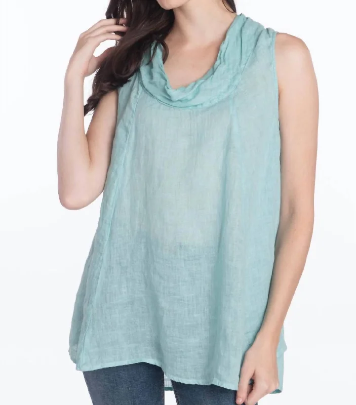 Sleeveless Cowl Neck Top In Aqua Hot Sale