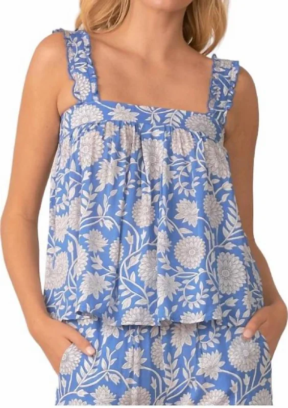 Sleeveless Flowy Top In Caribbean Bloom Casual Chic