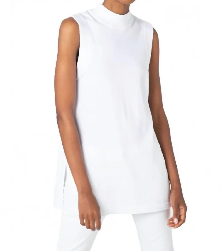 Sleeveless Mock Tunic In White Flash Sale Now