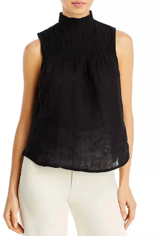 Sleeveless Smocked Top In Black Shop Sale Items