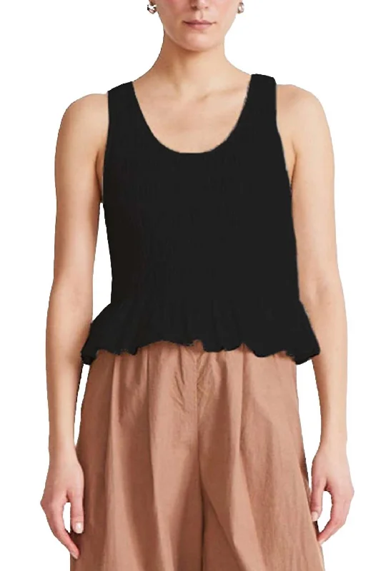 Smocked Ruffle Tank In Black Flash Sale