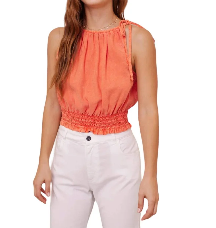 Smocked Waist Tie Neck Cami Top In Mandarin Orange Limited - Edition Drops