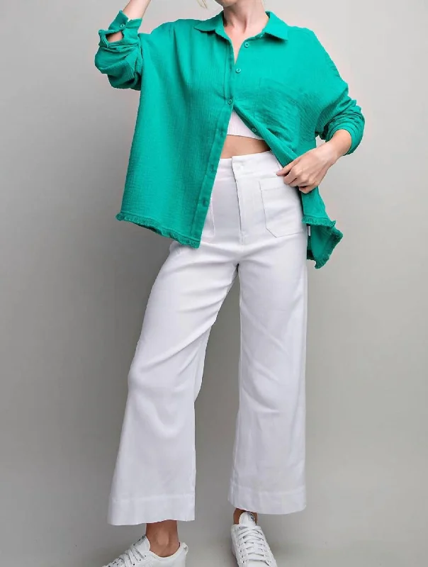 Soft Washed Linen Top In Kelly Green High End Designer Brands Discount