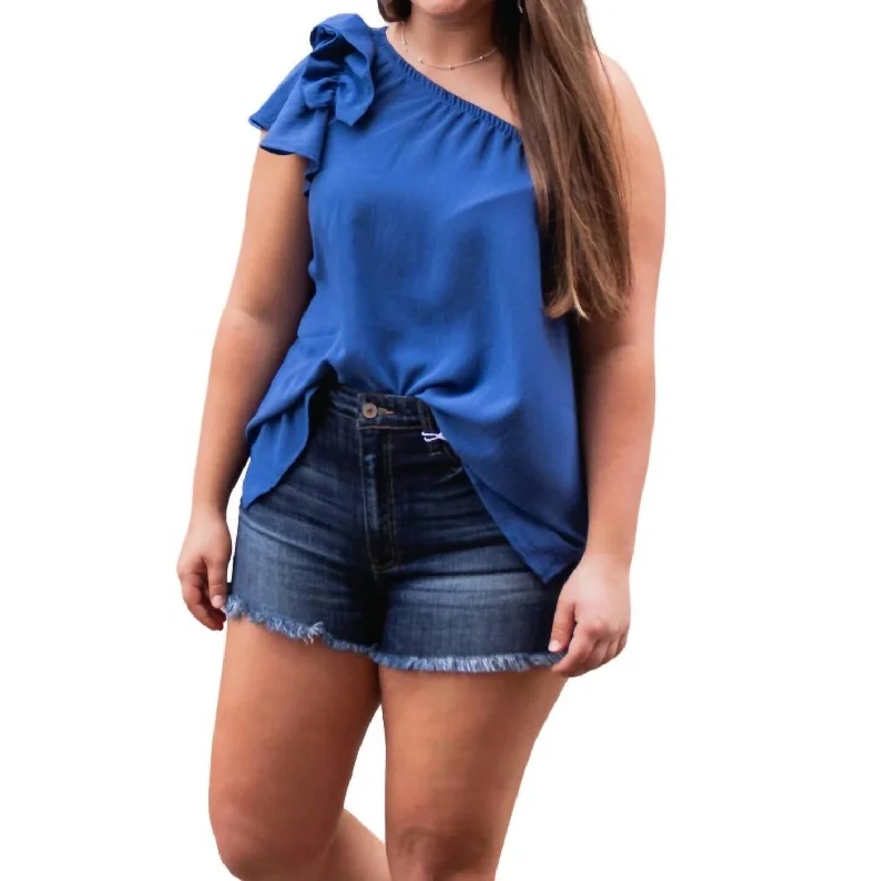 Solid One Shoulder Top In Denim Classic Appeal