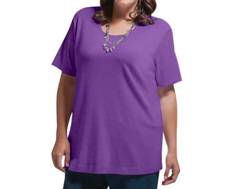 Solid Short Sleeve U-Neck Tee - Plus In Acai Casual Chic Clothing