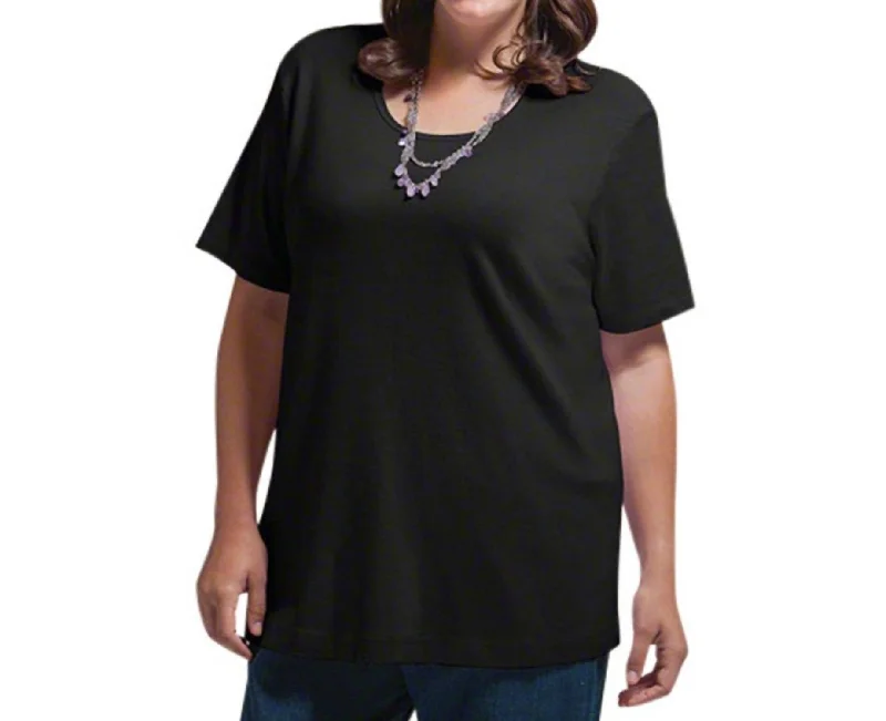 Solid Short Sleeve U-Neck Tee - Plus In Black Latest Trends