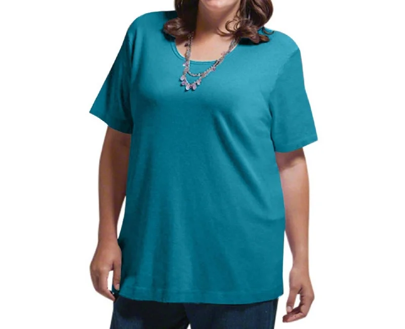 Solid Short Sleeve U-Neck Tee - Plus In Ocean Depths Elegant Attire For The Modern Lady