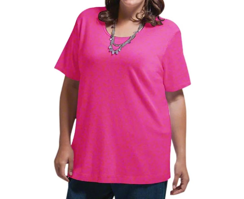 Solid Short Sleeve U-Neck Tee - Plus In Zinnia Current Trends