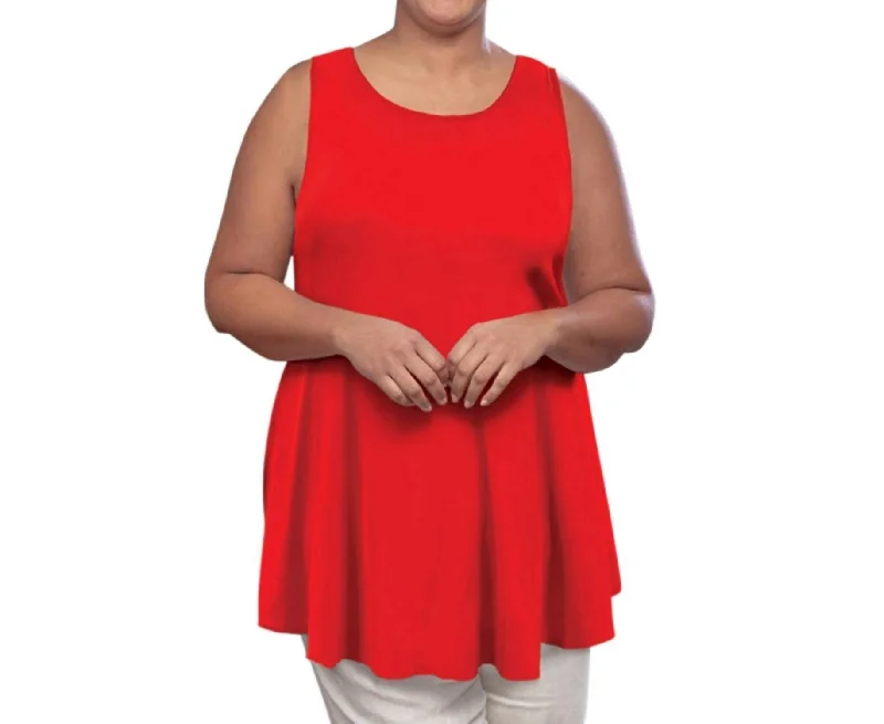 Solid Sleeveless Swing Tank Top - Plus In Red Casual Chic Clothing