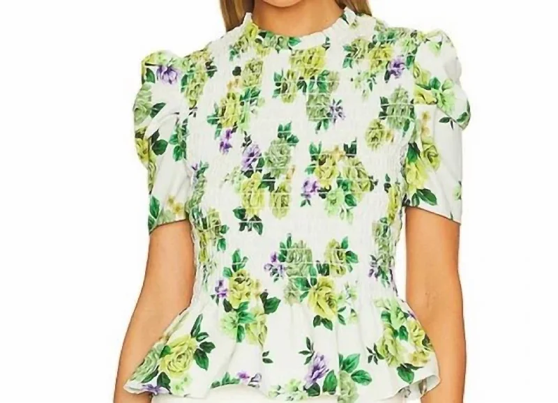 Sorrenti Top In Green Floral Special Occasion Wear