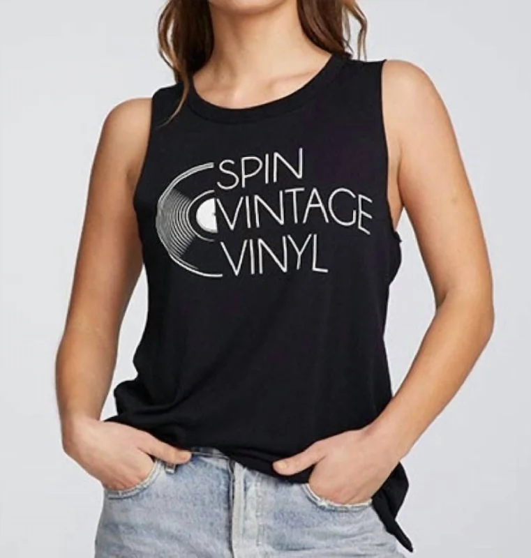 Spin Vintage Vinyl Muscle Tank In True Black Limited Time