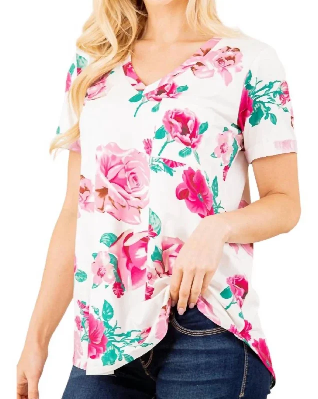 Spring Fling Floral Top In White Seasonal Sale