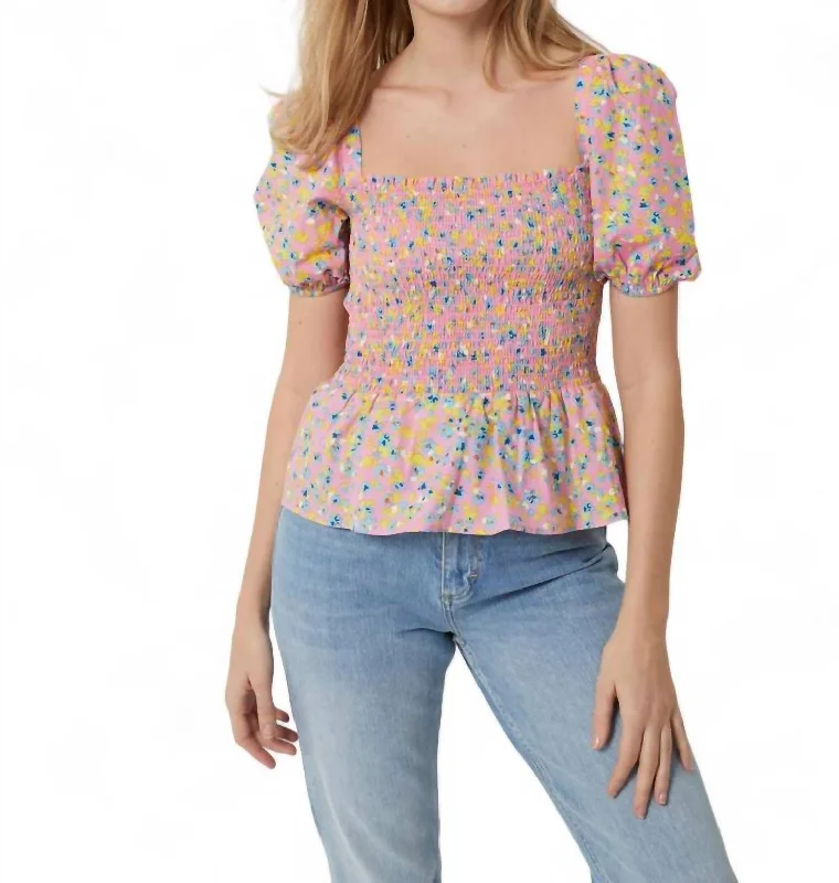 Stacie Daisy Smocked Top In Moonlite Mauve Multi Hot Styles