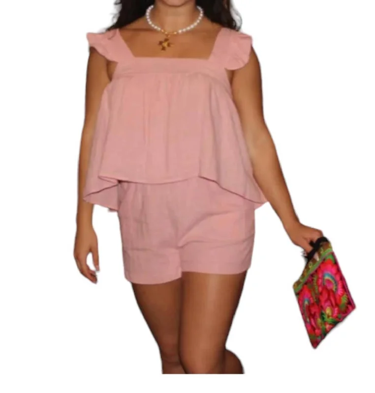 Stella Solid Gauze Ruffle Tank Top In Light Pink Season Appropriate Women's Collection