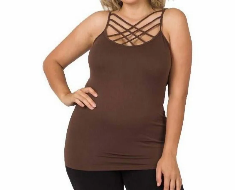 Strappy Criss Cross Cami Top - Plus In Brown Chic Outfits