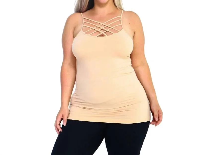 Strappy Criss Cross Cami Top - Plus In Taupe Fashion For Every Occasion