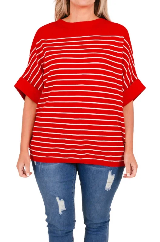 Stripe Short Sleeve Top In Red/white Classic Timeless Elegant Style