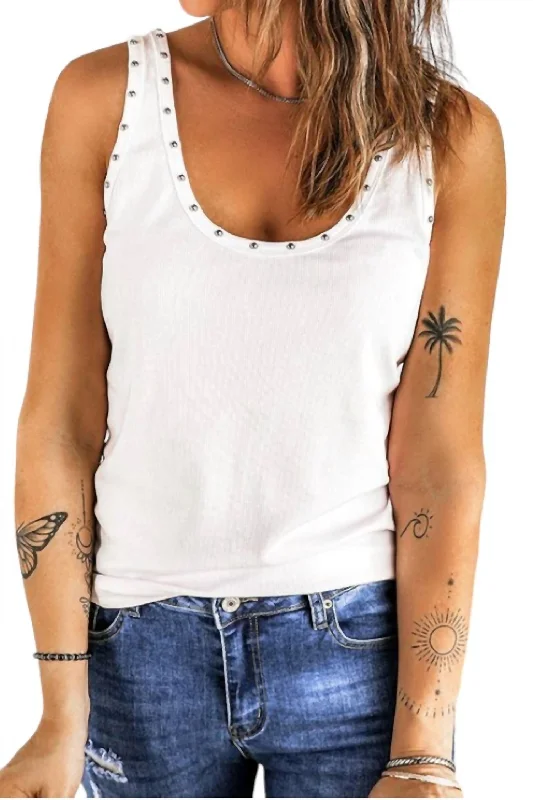 Studded Ribbed Tank Top In White Cool Prices