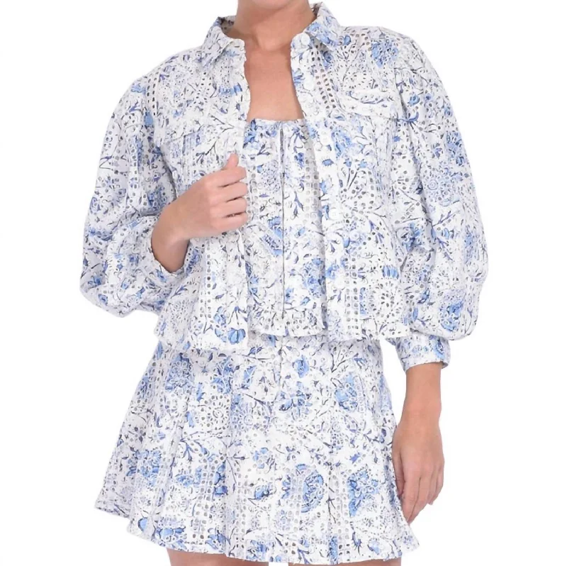 Sula Eyelet Top In Blue Printed Eyelet High End Designer Brands Discount